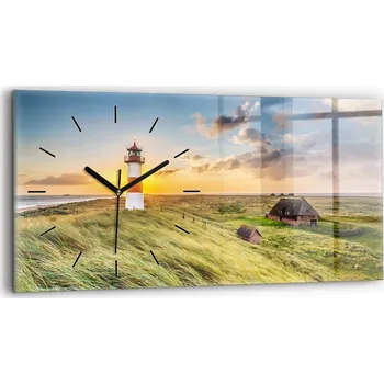 Hodiny Moderní skleněné hodiny s grafikou na zeď horizontální 60x30 cm Maják