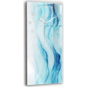 Hodiny Vertikální skleněné nástěnné hodiny do kanceláře s motivem Modré oblaky 30x60 cm