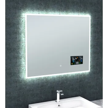 Zrcadlo LED zrcadlo BRIGHT DIGITAL 80x65 cm, počasí, ukazatel venkovní a vnitřní teploty, barometr