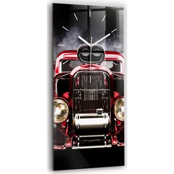 Hodiny Skleněné Vertikální Nástěnné Hodiny s S Potiskem Staré Veterán Auto 30x60 cm