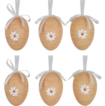 Velikonoční dekorace Vajíčka hnědá s kytičkou 6 cm (6 ks v sáčku)