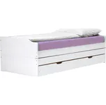 Postel s výsuvnými přistýlkami, bílá, masiv, 90x200, FLOPY