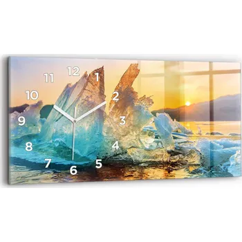 Hodiny Moderní skleněné nástěnné hodiny horizontální 60x30 cm Ledová hora a východ slunce