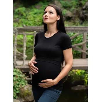 Těhotenské a kojící tričko Mama L'amour 3v1 - černé Velikost: XS
