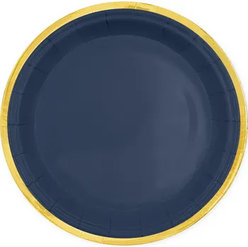 Talíř Tmavě modrý papírový talíř se zlatým okrajem Classic Gold 18 cm - 6 kusů