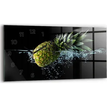 Hodiny Minimalistické skleněné nástěnné hodiny se stylovým potiskem Ananas 60x30 cm