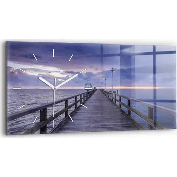Hodiny Moderní skleněné foto hodiny na zeď 60 cm x 30 cm Molo u Baltského moře