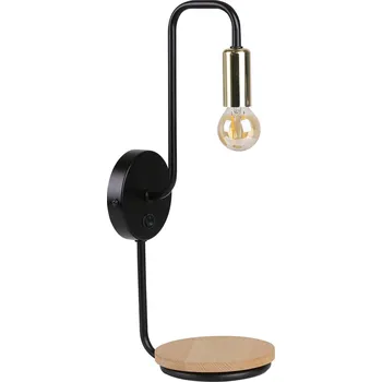 Nástěnné svítidlo Nástěnné svítidlo Bipi moderní černé s dřevem s vypínačem do obýváku a ložnice