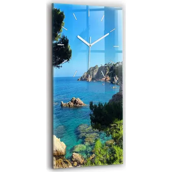 Hodiny Nástěnné skleněné hodiny se stylovým potiskem Pobřeží Costa Brava 30x60 cm