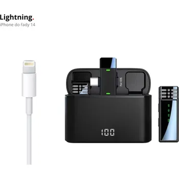 Mikrofon Mobilní Bezdrátový Klopový Mikrofon s Nabíjecím Boxem + Potlačení hluku 2x mikrofon + přijímač Lightning