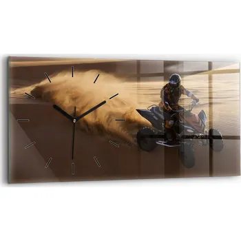 Hodiny Horizontální Skleněné Hodiny Nástěnné Do Kanceláře s Grafikou Čtyřkolky v poušti 60x30 cm