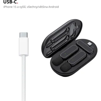 Mikrofon Mobilní Bezdrátový Klopový Mikrofon s Maxi Nabíjecím Boxem Aktivní Redukce Okolního Hluku iPhone i Android Kompatibilní USB-C