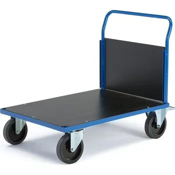 Plošinový vozík Plošinový vozík TRANSFER, 1 čelní dřevěná stěna, 1000x700 mm, 1000 kg, elastická gumová kola, s brzd