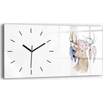 Hodiny Ozdobné nástěnné hodiny s krásnou grafikou 60 cm x 30 cm Hlava jelena a květiny