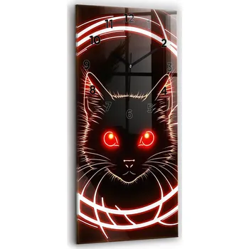 Hodiny Velké skleněné nástěnné hodiny s grafikou - Tichá kočka s červenýma očima 30x60 cm