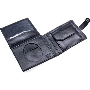 Obal na doklad WILD SKIN, Kožená dokladovka KRIMINÁLNÍ POLICIE s mincovkou, klopou a přihrádkou na bankovky BIARRITZ BLACK