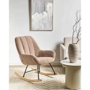 Křeslo Houpací křeslo béžové buklé Čalounění Teddy kovové Černé nohy Područky Široké opěradlo Obývací pokoj Beliani
