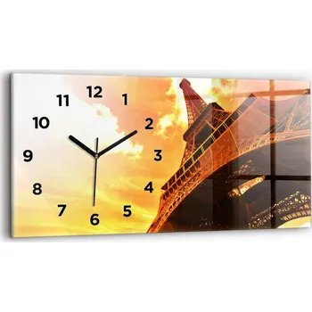 Hodiny Moderní skleněné nástěnné hodiny s potiskem 60x30 cm Eiffelova věž v Paříži