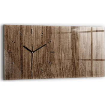 Hodiny Skleněné nástěnné hodiny do kanceláře se stylovým potiskem Tmavé dřevo 60x30 cm