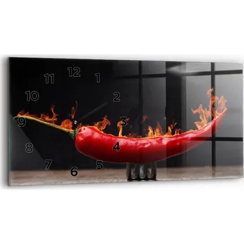 Hodiny Moderní skleněné nástěnné hodiny s potiskem 60x30 cm Paprička Pepperoni