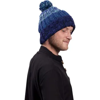 Čepice Vlněná čepice s bambulí a žebrováním / modrá