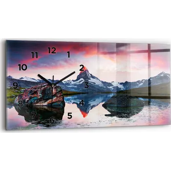 Hodiny Moderní skleněné nástěnné hodiny 60 cm x 30 cm Jezero Stellisee Matterhorn