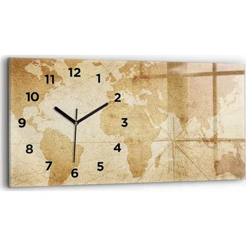 Hodiny Skleněné moderní nástěnné hodiny s s potiskem 60x30 cm Mapa světa vintage
