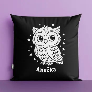Dekorativní polštářek Polštář Sovička se jménem černý