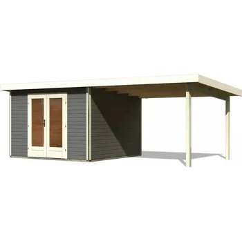 Zahradní stavba KARIBU HOLZTECHNIK dřevěný domek KARIBU RADEBURG 1 + přístavek 330 cm (31465) terragrau LG3924
