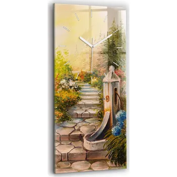 Hodiny Vertikální Skleněné Nástěnné Hodiny s Grafikou Olejové Kompozice Lesa 30x60 cm