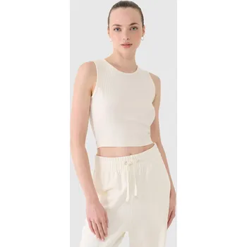 4F Dámský pletený crop top - bílý, velikost XL