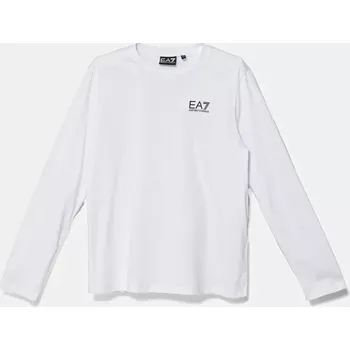 Chlapecké tričko Dětské bavlněné tričko s dlouhým rukávem EA7 Emporio Armani bílá barva, s potiskem, 7B000021 AF10378 7B000021.AF10378 00X, vel. 120