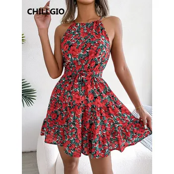 Dámské šaty Dámské letní mini šaty s volány a květinovým potiskem Barva: Červená, Velikost: S