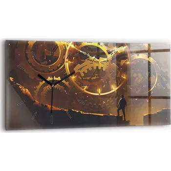Hodiny Moderní skleněné nástěnné hodiny s potiskem 60 cm x 30 cm Čas – Strojek