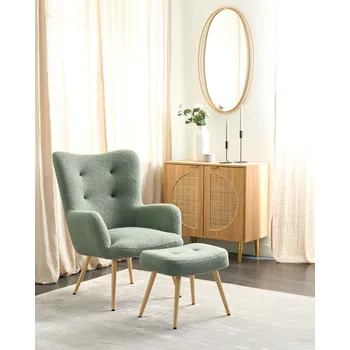 Křeslo Buklé křeslo s taburetem světle zelené čalouněné moderní nábytek do obývacího pokoje ložnice stylový Beliani