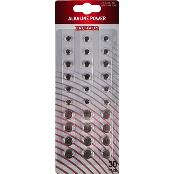 Článková baterie BAUHAUS Knoflíková baterie, LR43, LR44, LR621, LR626, LR736, LR1130, 1,5 V, 30 ks 231-858784