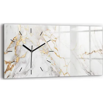 Hodiny Minimalistické Horizontální Skleněné Foto Hodiny na Zeď Mramorový Vzor 60x30 cm