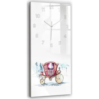 Hodiny Vertikální Skleněné Nástěnné Hodiny do Obýváku Starodávný Kočár Královny 30x60 cm