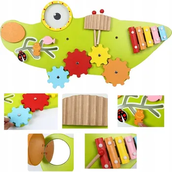 Dřevěná hračka SMYSLOVÁ MANIPULAČNÍ TABULE MONTESSORI DŘEVĚNÁ KROKODÝL