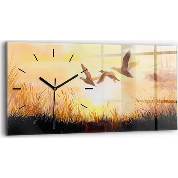 Hodiny Dekorativní nástěnné hodiny s krásnou grafikou 60x30 cm - Jeřábi při západu slunce