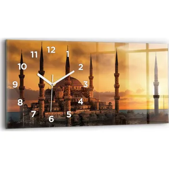Hodiny Moderní skleněné hodiny s grafikou na zeď 60 cm x 30 cm Mešita v Istanbulu