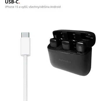 Mikrofon Mobilní Bezdrátový Klopový Mikrofon s Nabíjecím Boxem Výběr Variant 2x mikrofon + přijímač USB-C