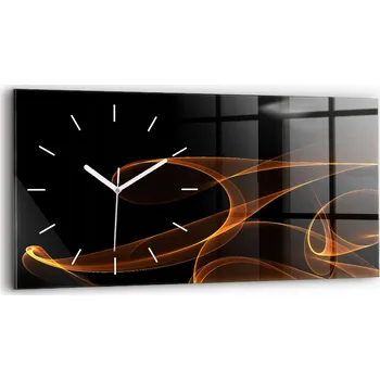 Hodiny Minimalistické Horizontální Skleněné Nástěnné Hodiny Oranžové linky 60x30 cm