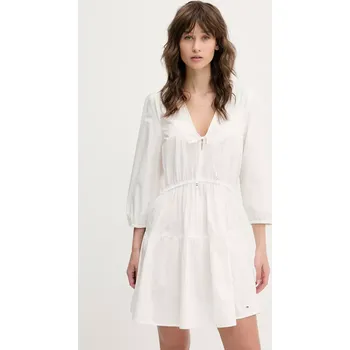 Dámské šaty Bavlněné šaty Tommy Jeans bílá barva, mini, DW0DW20341 00X, vel. XL