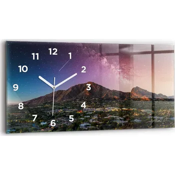 Hodiny Horizontální Skleněné Hodiny na Zeď do Kanceláře s Grafikou Horská Krajina 60x30 cm