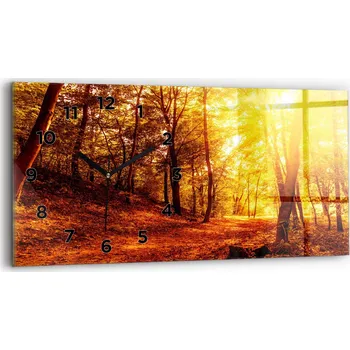 Hodiny Dekorativní nástěnné hodiny s krásnou grafikou 60 cm x 30 cm – Krajina lesa ve slunci