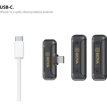 Mikrofon Boya Profesionální Univerzální Bezdrátový Klopový Mikrofon s Potlačením Šumu Interview 2,4GHz 2x mikrofon + přijímač USB-C
