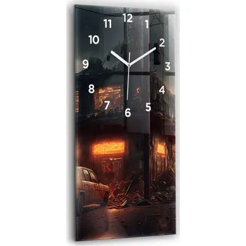 Hodiny Vertikální Skleněné Nástěnné Hodiny S Potiskem Apokalyptická budova 30x60 cm