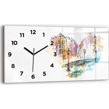 Hodiny Skleněné moderní nástěnné hodiny s potiskem 60x30 cm Malovaná architektura