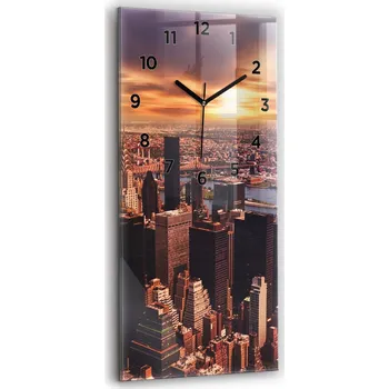 Hodiny Nástěnné hodiny skleněné tiché Loft Panorama města západ slunce